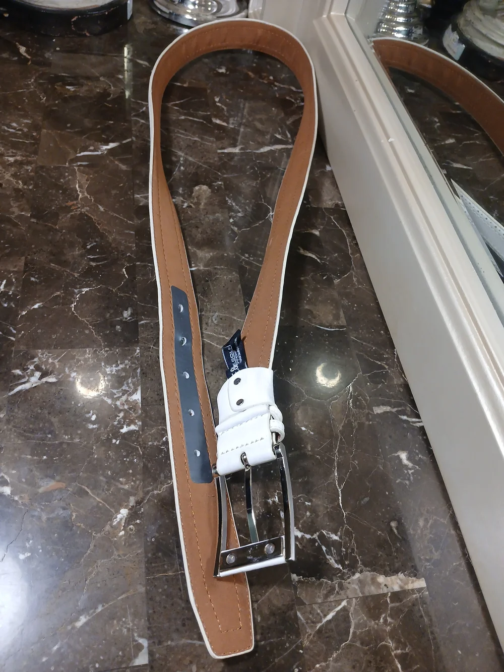 Nike Golf  White Leather Belt with Silver Buckle